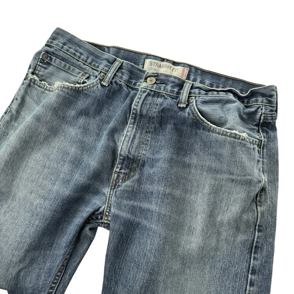 Y2K Levi's 505 Straight Fit Jeans Men's 36x30 Blue Distressed Faded Denim